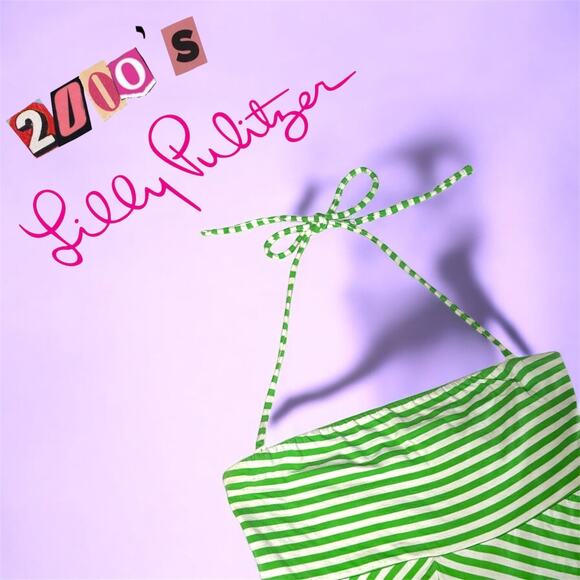 Y2K Lilly Pulitzer Halter Neck Asymmetrical Striped Dress Size S Small Preppy‎ - Picture 1 of 8